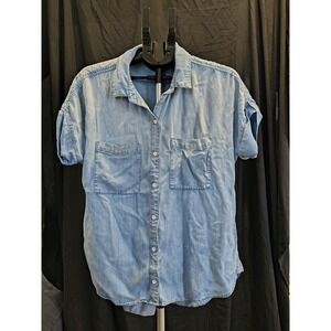 Stone And Cloth Large Denim Button Up Blouse With Pockets